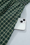 Green Plaid Square Neck Shirred High Waist Ruffle Hem Dress