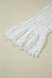 White Tie V Neck Lace Ruffle Detail Long Sleeve Blouse