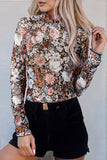 Pink Floral Long Sleeve High Neck Sheath Mesh Top