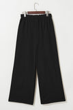 Black Solid Color Drawstring Elastic Waist Casual Loose Pants