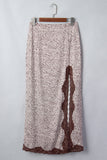Brown Cheetah Print Trim Split Long Western Skirt
