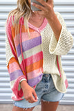 DEAR-LOVER Beige Oversized Colorblock V Neck Hooded Sweater