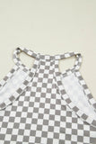 Gray Checkered Print Textured Halter Tank Top
