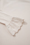 Jet Stream Lace Cuff Patchwork Round Neck Long Sleeve Top