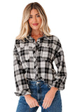 Black Plaid Print Chest Pockets Buttoned Shirt