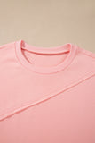 Pink Colorblock Striped Patchwork Long Sleeve Round Neck Blouse