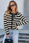 White Stripe Chic Golden Button Cardigan Sweater