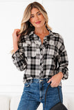 Black Plaid Print Chest Pockets Buttoned Shirt