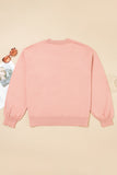 Peach Blossom Big Flower Accent Bubble Sleeve Drop Shoulder Sweater