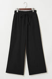 Black Solid Color Drawstring Elastic Waist Casual Loose Pants