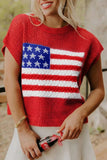Sky Blue Flag Graphic Short Sleeve Sweater Top