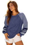 Tillandsia Purple Contrast Print Striped Raglan Long Sleeve Loose Top